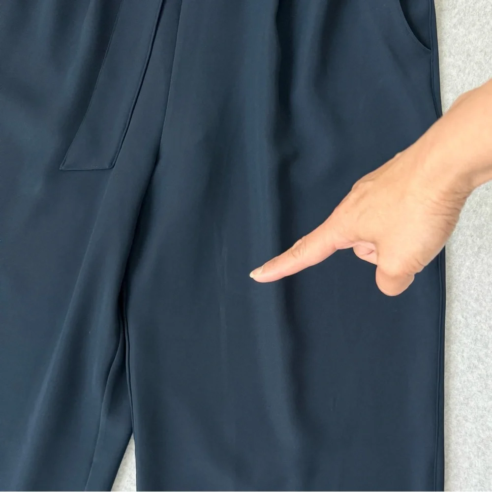 Lululemon Noir Wide Leg Cropped Pants Size 10 Navy Blue Tie Waist Culottes - Picture 5 of 16
